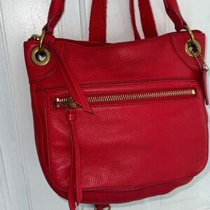 Fossil red leather med-large shoulder bag